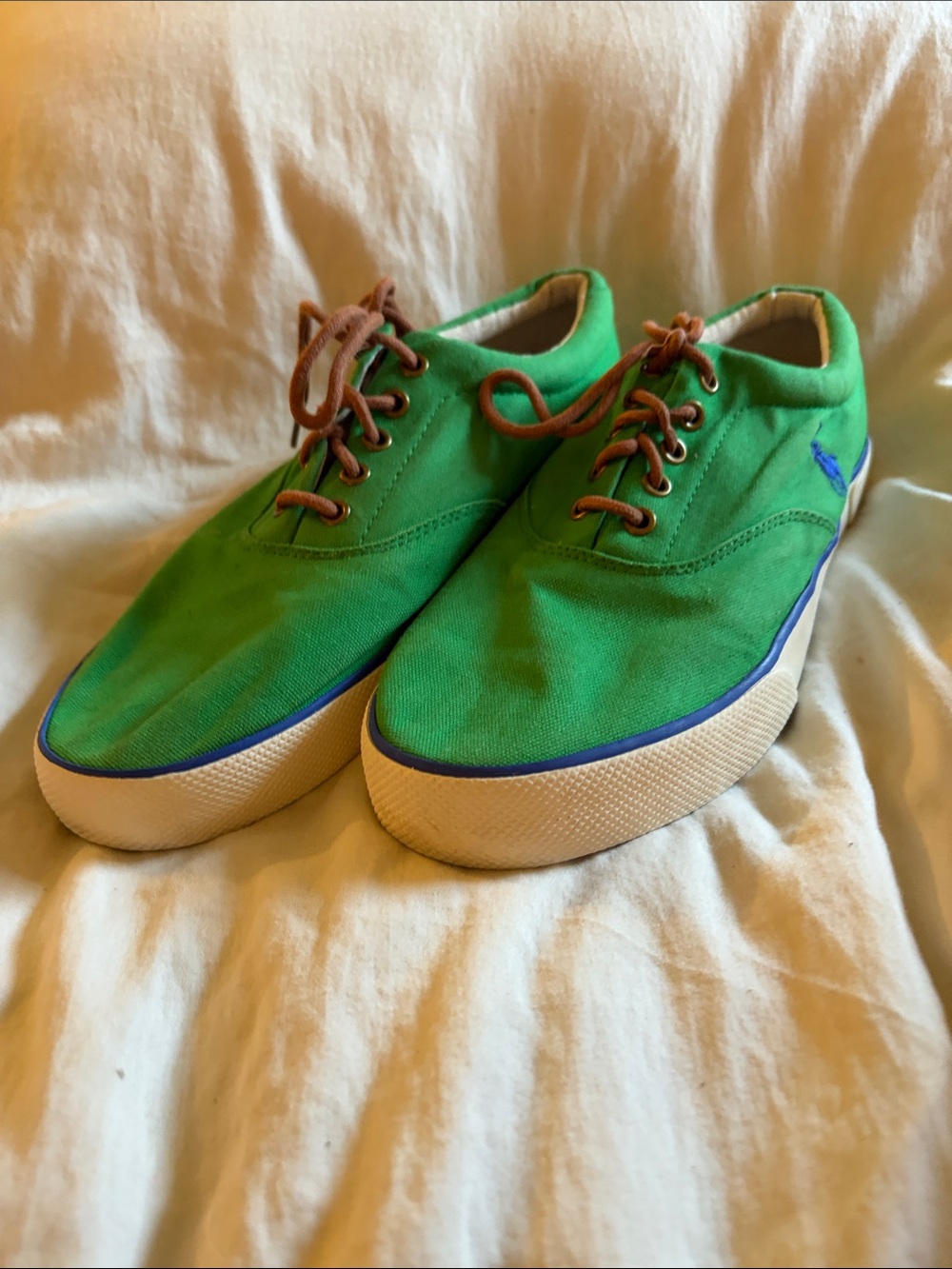Polo by Ralph Lauren Green Canvas Low-Top Sneakers with Brown Laces